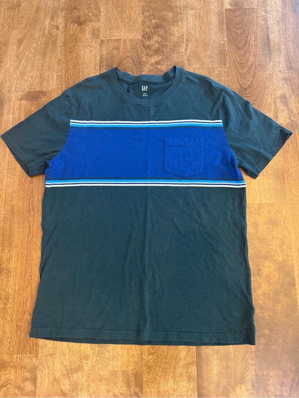 GAP Black Tee with Royal Blue Chest Panel and Pocket